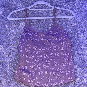 Pink White Tank Top With Lace V-Neck